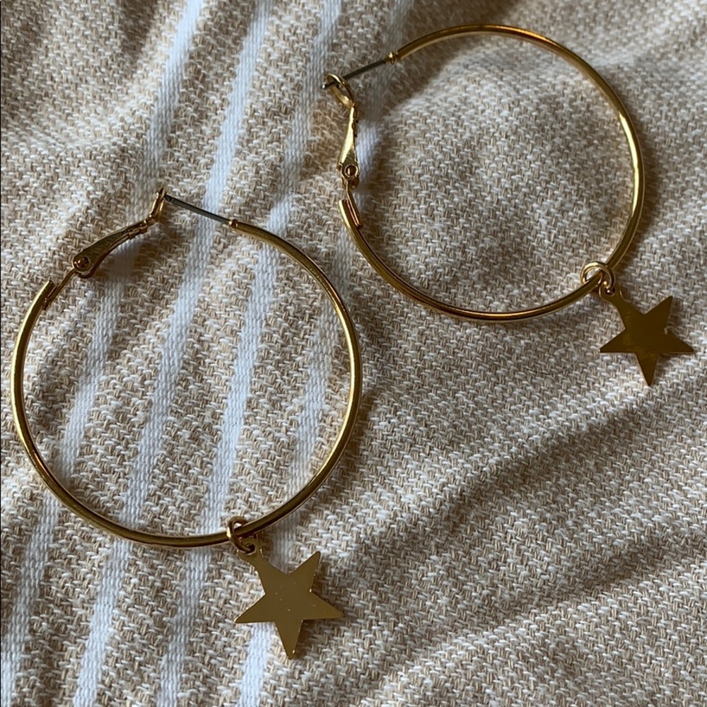 Star Charm Gold Hoop Earrings 🌟